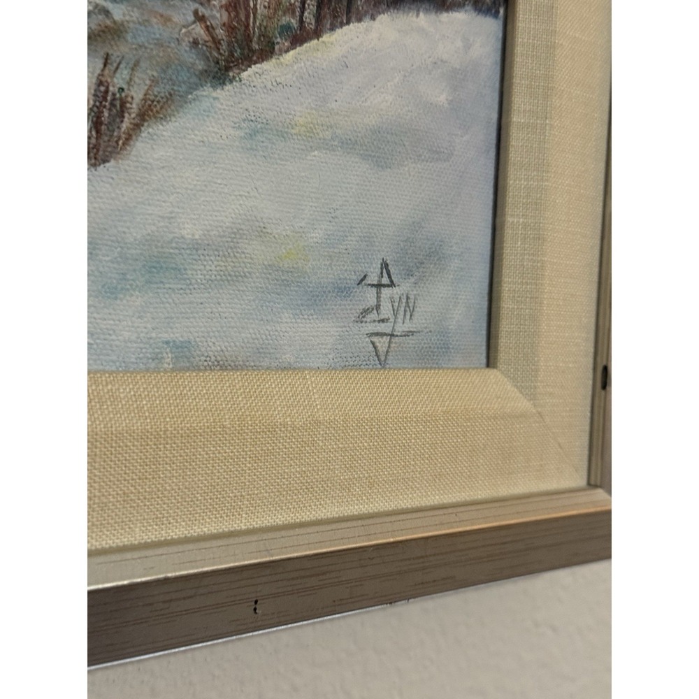 Vintage Original Lyn Signed Framed Painting Winter Snow Landscape Farm Small - Picture 6 of 10